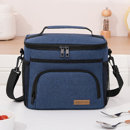 Insulated Lunch Bag with Adjustable Shoulder Strap, Dual Zippers and Black, Grey or Blue Color Options