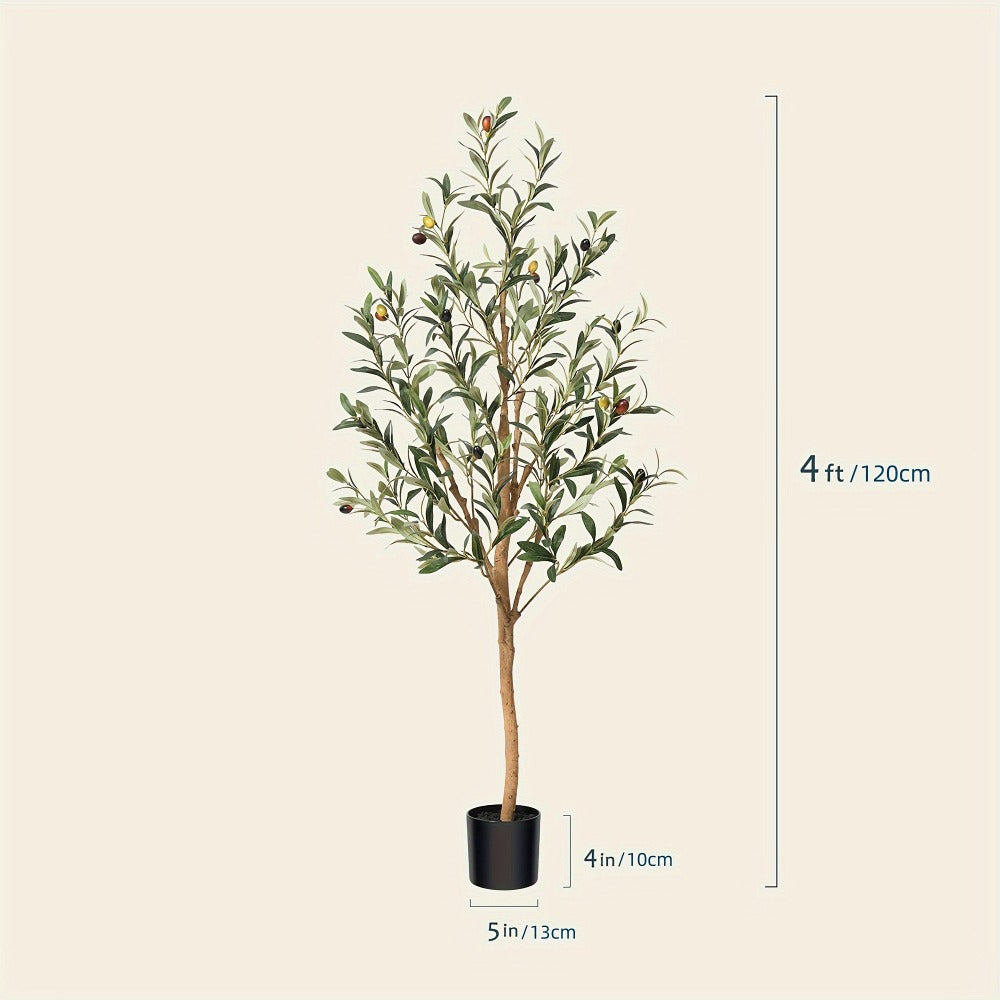 Slender Potted Olive Artificial Tree with Complete 4, 5, 6 and 7 ft Height Options and Faux Fruit Detail