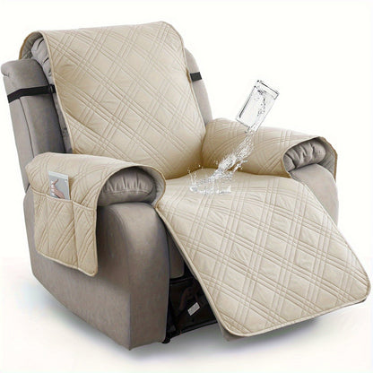 Chair Cover Quilted Recliner Throw with Side Pocket, Elastic Straps and Buckle in Ten Colors