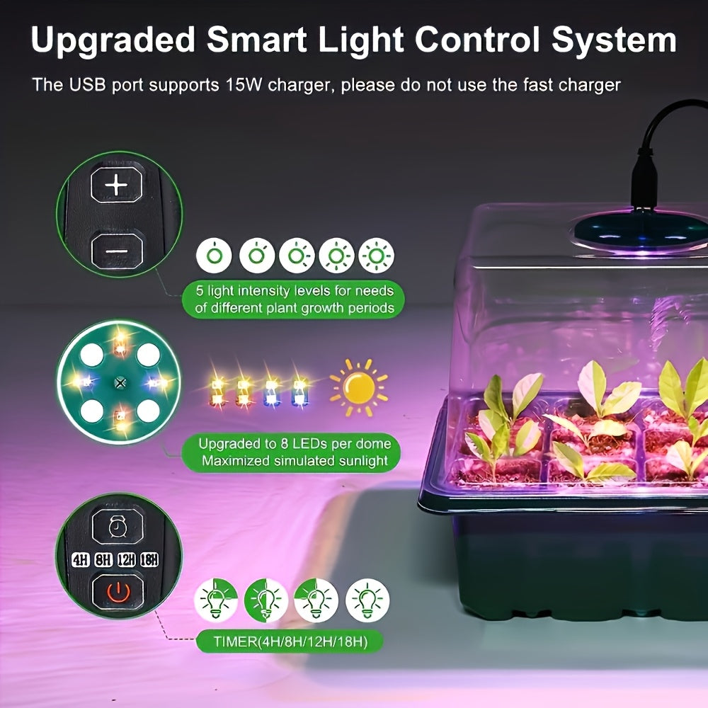 Seed Starting Kit LED Grow Light Timer, Indoor Seedling Tray Dome for Garden, Patio and Yard Use