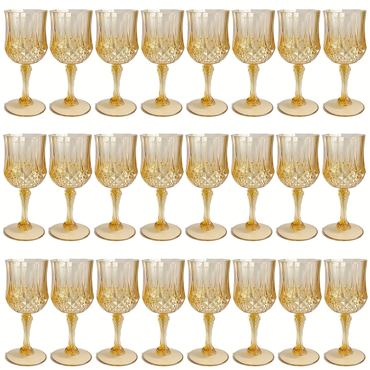 Twenty-Four-Pack Vintage-Style Plastic Stemmed Cups in Five Transparent Color Options for Party Tables