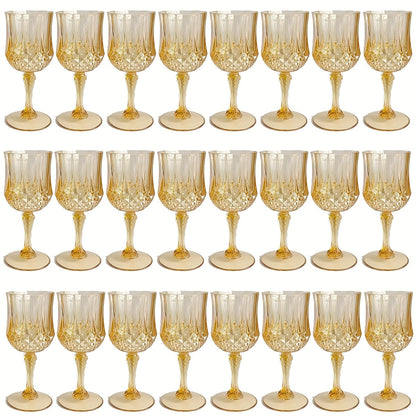 Twenty-Four-Pack Vintage-Style Plastic Stemmed Cups in Five Transparent Color Options for Party Tables
