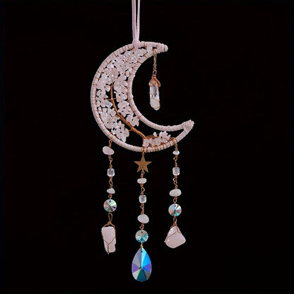Dreamcatcher Moon Suncatcher Wall Hanging – Handmade Boho Wind Chime Pendant for Indoor Outdoor Garden, Courtyard & Party Decor – Christmas & Birthday Gift