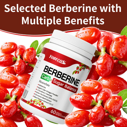 Dietary Supplement Berberine Capsules with Apple Cider Vinegar, Cinnamon and Green Tea, 60 Count