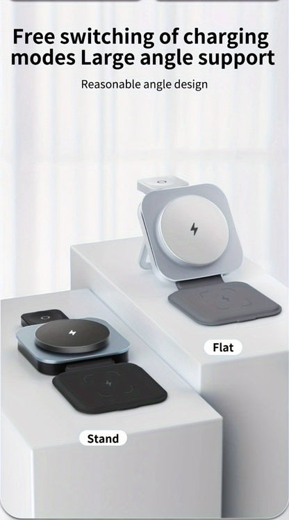 Wireless Charging Station, T11 Foldable 3-in-1 15W Travel Pad in Black for iPhone, Apple Watch and AirPods