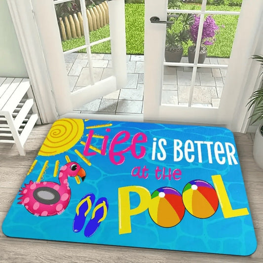 Pool Beach Welcome Mat Life Is Better at the Pool Non-Slip Floor Mat 18x30 inch Indoor Outdoor Rug