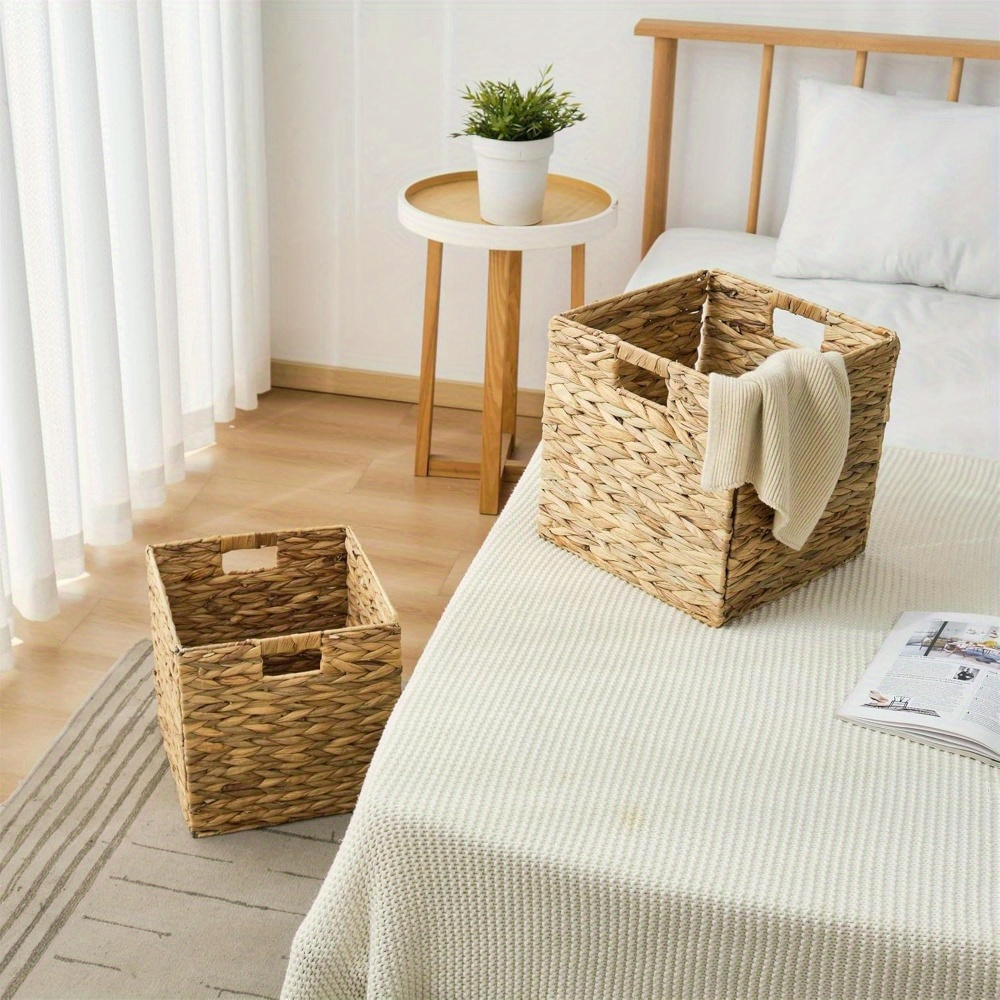 Water Hyacinth Storage Baskets with Seagrass and Paper Rope Options in 2- or 4-Pack Cube Sizes
