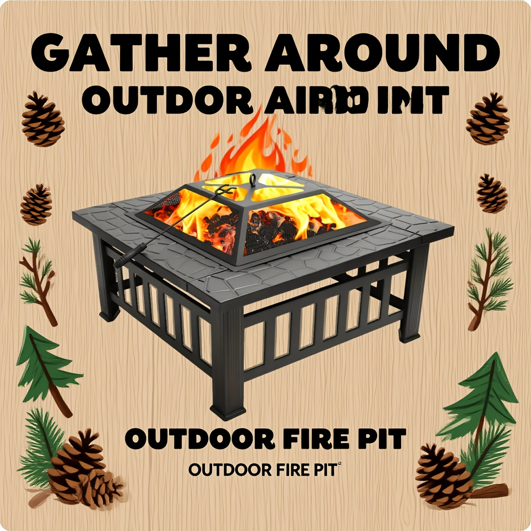 Wood Burning Fire Pit Portable Outdoor Metal Bowl Fire Pit for Backyard BBQ Camping Patio Parties Black
