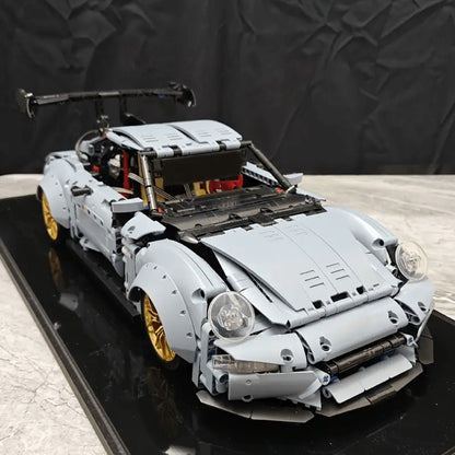 Misty Blue Lowrider Sports Car Building Block Model with 2,100 Pieces, Two Checkout Sets and Display Stand