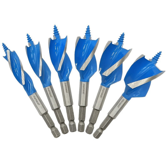 Drill Bit Set 6PCS Hex Shank Quick Change - Metal Hexagonal Handle with 4 Slots & 4 Blades, Multi-Purpose Wood & Metal Drill Bits for Door Locks Drawers Hole Drilling Woodworking DIY Projects