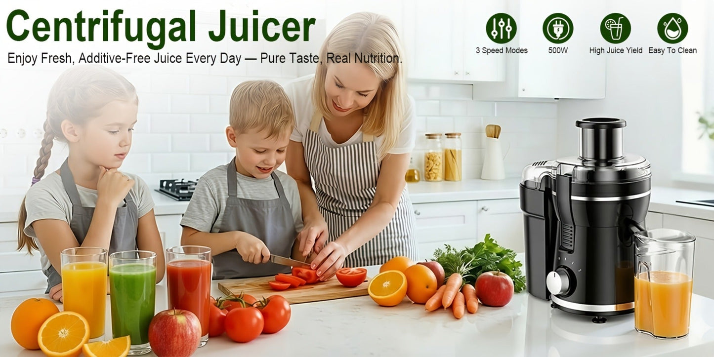 500W Centrifugal Juicer Extractor with 3-Inch Feed Chute, Two Speeds, Pulp Bin and Juice Jug