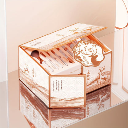 Rose-Gold Makeup Gift Box with Four-Pan Face Palette, Eyeshadow Palette, Lip and Eye Products and Makeup Brushes