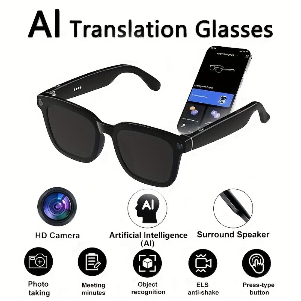 AI Smart Glasses with 4K Camera & Real-Time Translation – Object Recognition Open-Ear Dual Speaker | Touch Control | Ultra-Light Frame | 8hrs Battery USB-C | Hands-Free Travel Work Outdoor | Tech Gift