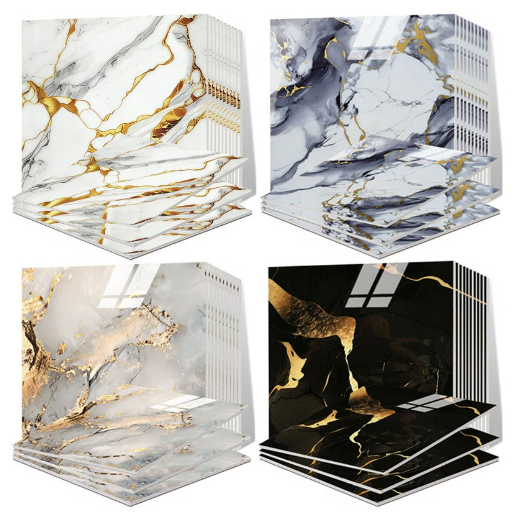 Marble Gold-Vein Wall Tile Sticker Set with 30 cm Panels, Four Colors and 50- or 100-Piece Packs