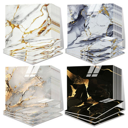 Marble Gold-Vein Wall Tile Sticker Set with 30 cm Panels, Four Colors and 50- or 100-Piece Packs