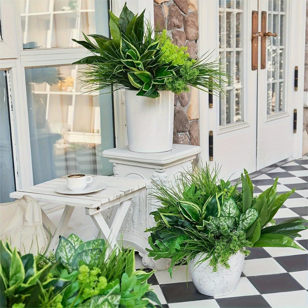 Artificial Boxwood Stems 9-Pack UV Protected – Faux Plastic Greenery for Indoor Outdoor Decor, Hanging Garden, Porch, Window Box, Wedding & Farmhouse Home Decoration, Realistic Fake Plants