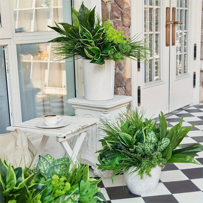 Artificial Boxwood Stems 9-Pack UV Protected – Faux Plastic Greenery for Indoor Outdoor Decor, Hanging Garden, Porch, Window Box, Wedding & Farmhouse Home Decoration, Realistic Fake Plants