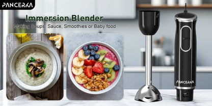 Black 8-in-1-Labeled Immersion Blender Set with 600ml Chopper, Dough Hooks, Whisk and Frother