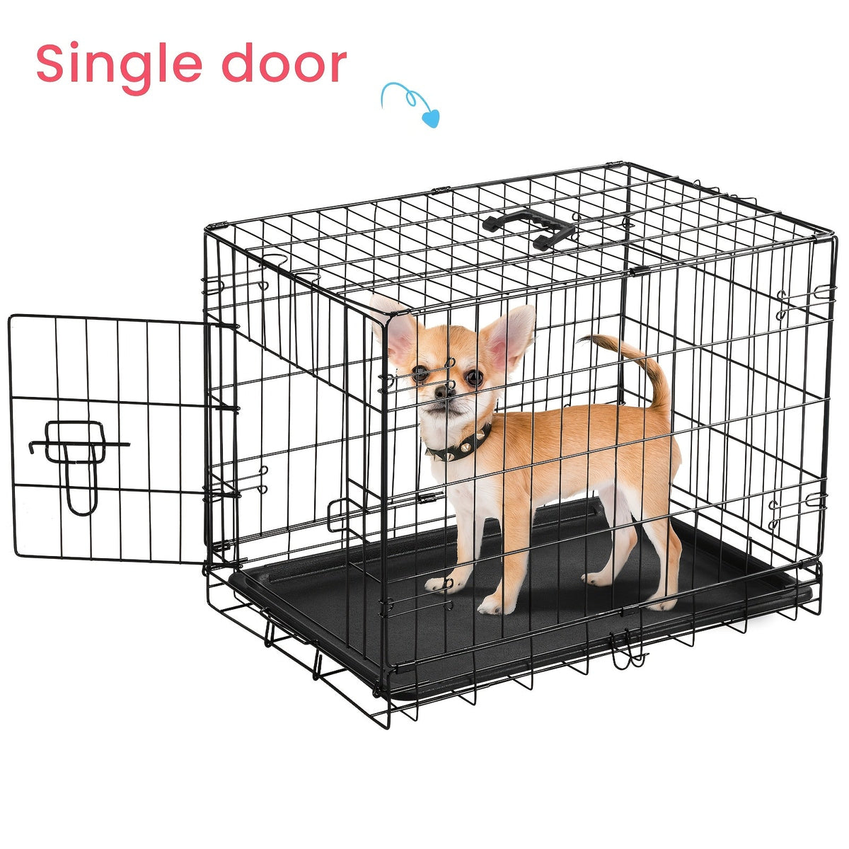 Folding Wire Dog Crate with Divider, Pull-Out Tray, Two Doors and Five Sizes from 24.41 to 48.4 Inches