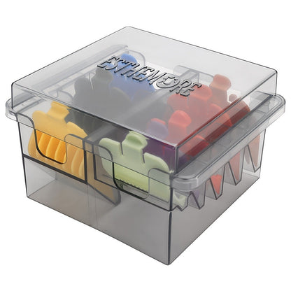 Clear 8-Slot Barber Tool Organizer Box with Lid for Clipper Guards, Combs and Grooming Accessories