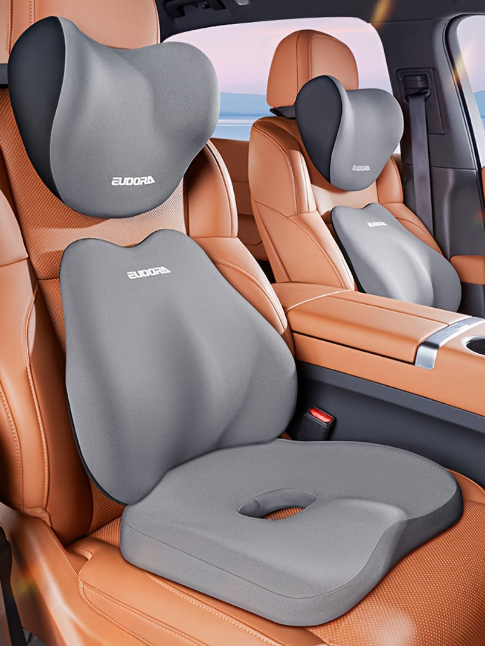 Memory Foam Car Seat Cushion & Back Cushion Set – Ergonomic Lumbar & Hip Support, Non-Slip, Machine Washable, Fits Sedans SUVs Trucks, 3 Colors
