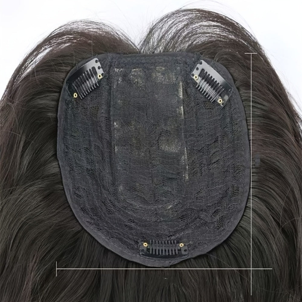 10-Inch Clip-In Hair Topper with Bangs in Black, Dark Brown or Light Brown Crown Coverage Options