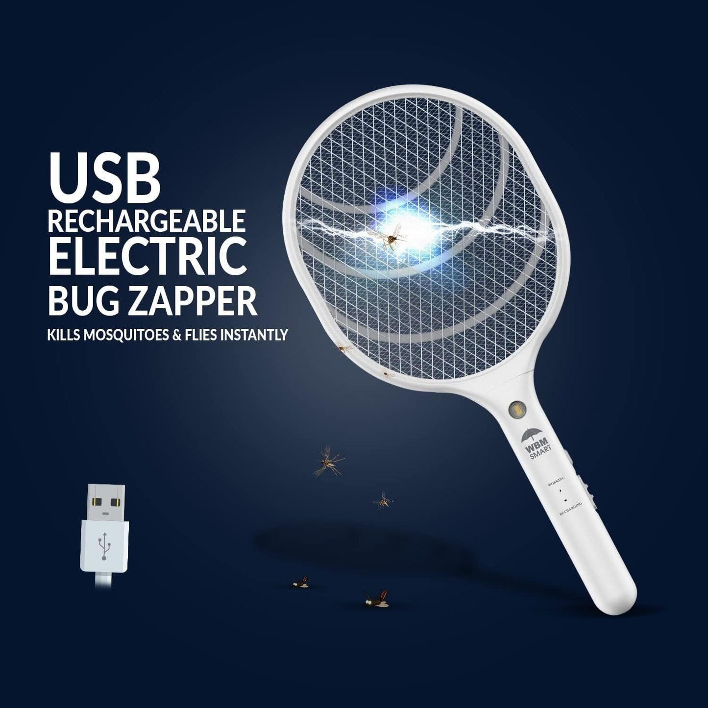 Electric Fly Swatter Racket Rechargeable 2-Pack – 3000V Bug Zapper with LED Light, USB Charging, Triple Safety Mesh for Indoor & Outdoor Mosquito Control
