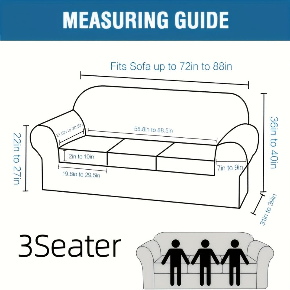 Sofa Cover Grid Jacquard Elastic Full-Cover Slipcover with Anti-Slip Fit for 1 to 3 Seats and XL Sofas
