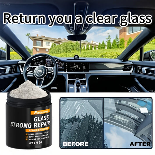 Glass Polishing Powder - Nano Windshield Scratch Repair & Clarity Restoration, Safe for All Glass Types, Car Windshield Detailing, Includes Sponge (85g)