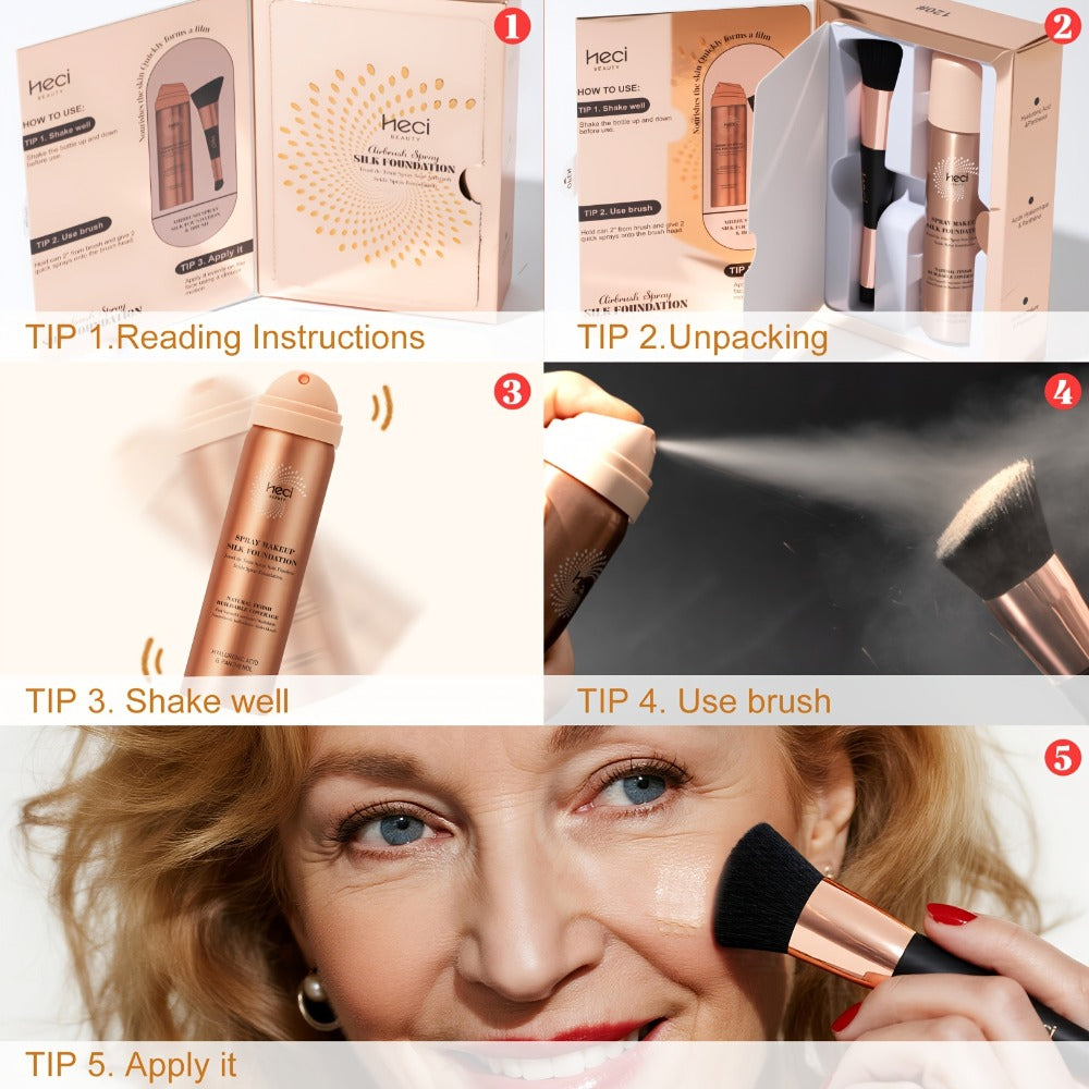 Two-Piece Spray Liquid Foundation and Brush Set with Matte Finish in Shades 110, 120 or 210