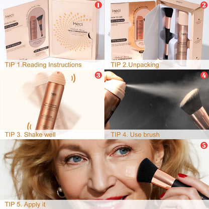 Two-Piece Spray Liquid Foundation and Brush Set with Matte Finish in Shades 110, 120 or 210