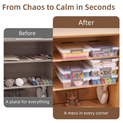 Five-Piece Clear Storage Box Set with Latching Lids, Stackable Low-Profile Design and 13.58-Inch Length
