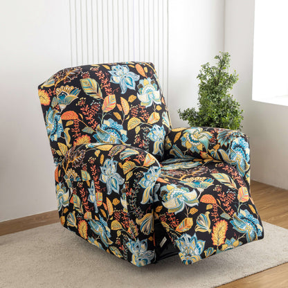 Chair Cover Four-Piece Printed Recliner Slipcover with Side Pockets in Ten Available Pattern Choices