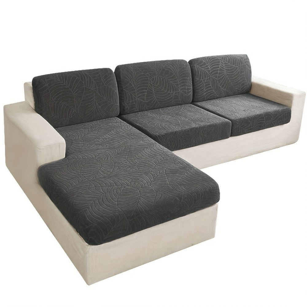 Sofa Cover Set, Six-Piece Leaf Jacquard Stretch Slipcover with Elastic-Band Edges in Eight Colors
