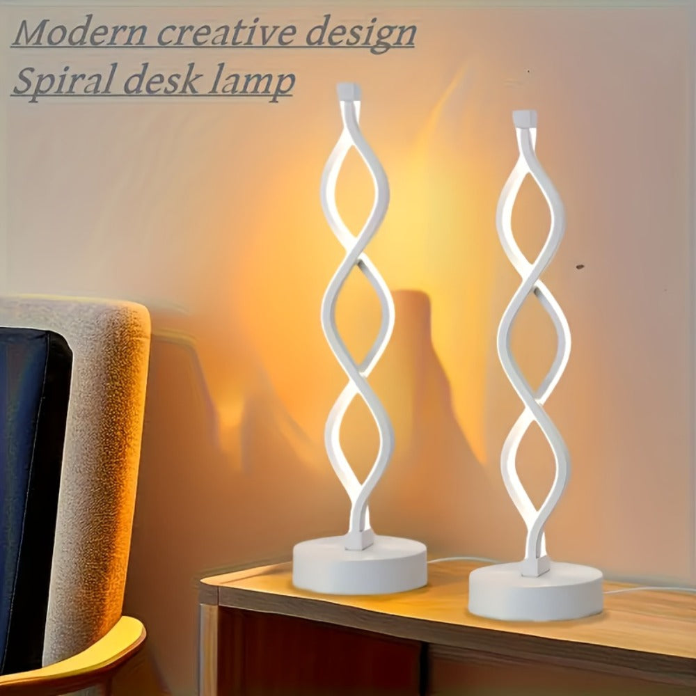 Table Lamp with Spiral LED Wave, Three Color Temperatures, USB Power and One, Two or Wood-Base Options