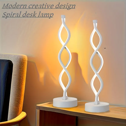 Table Lamp with Spiral LED Wave, Three Color Temperatures, USB Power and One, Two or Wood-Base Options