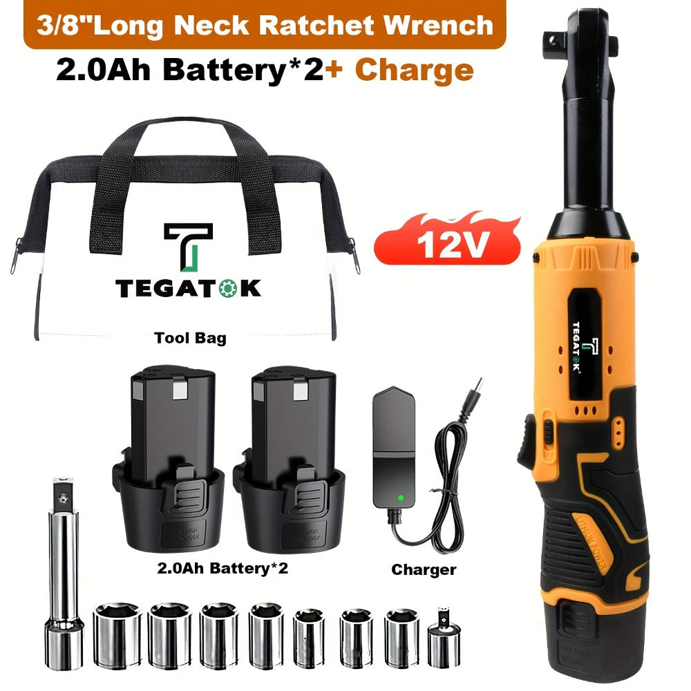 12V Cordless Ratchet Wrench Set 3/8" Drive | 40 Ft-lbs Torque, Variable Speed Trigger, Lithium-Ion Battery, 7 Sockets Included