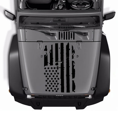 American Flag Car Hood Vinyl Decal Sticker - Distressed USA Flag Stripe Graphic, 35x20 Inch Universal Fit for Car, SUV, Truck Hood, Door, Window & Windshield, Patriotic Car Modification Gift (Black or Transparent)