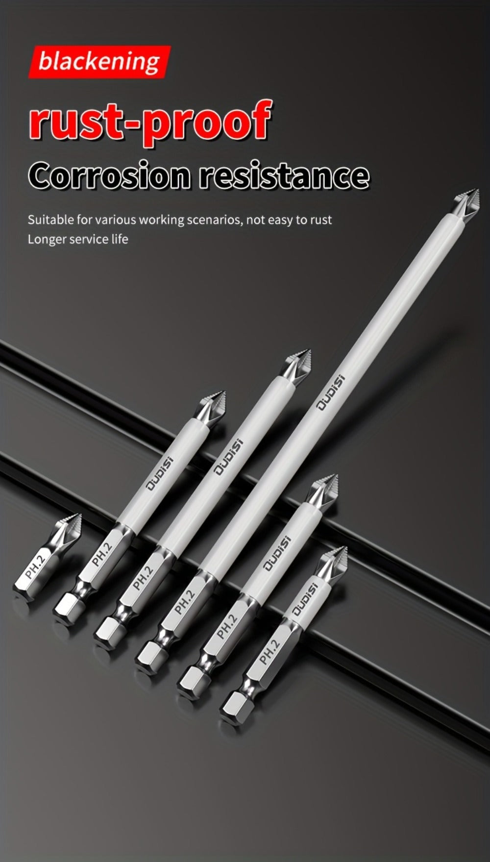 Six-Piece PH2 Magnetic Screwdriver Bit Set in 25, 50, 65, 70, 90 and 150 mm Lengths for Drills and Drivers