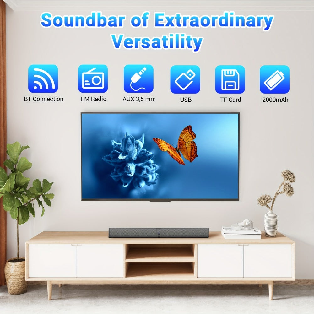 Detachable 19.3-Inch TV Soundbar with Four-Speaker Layout, TF, AUX, FM, RCA and TWS Inputs