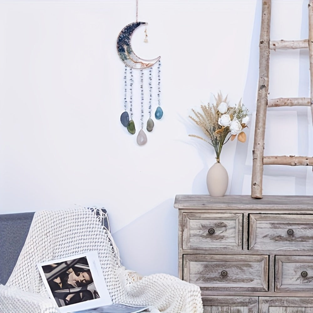 Dreamcatcher Moon Suncatcher Wall Hanging – Handmade Boho Wind Chime Pendant for Indoor Outdoor Garden, Courtyard & Party Decor – Christmas & Birthday Gift