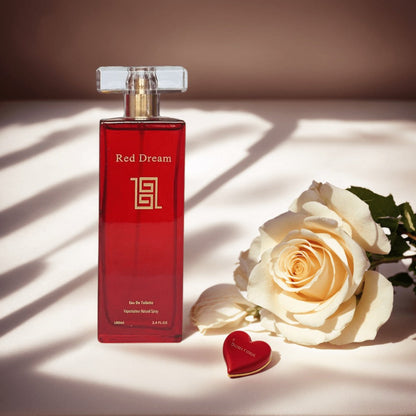 Women's Perfume Floral Eau de Parfum 3.4 oz in a Luxury Red Bottle with Golden Heart Accent