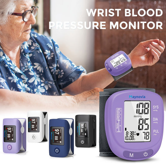 Blood Pressure Monitor Wrist Cuff with Oximeter Fingertip – Digital BP Machine Home Use, 120 Memory, Portable Case & Battery Included, Fully Automatic Hypertension Tracker