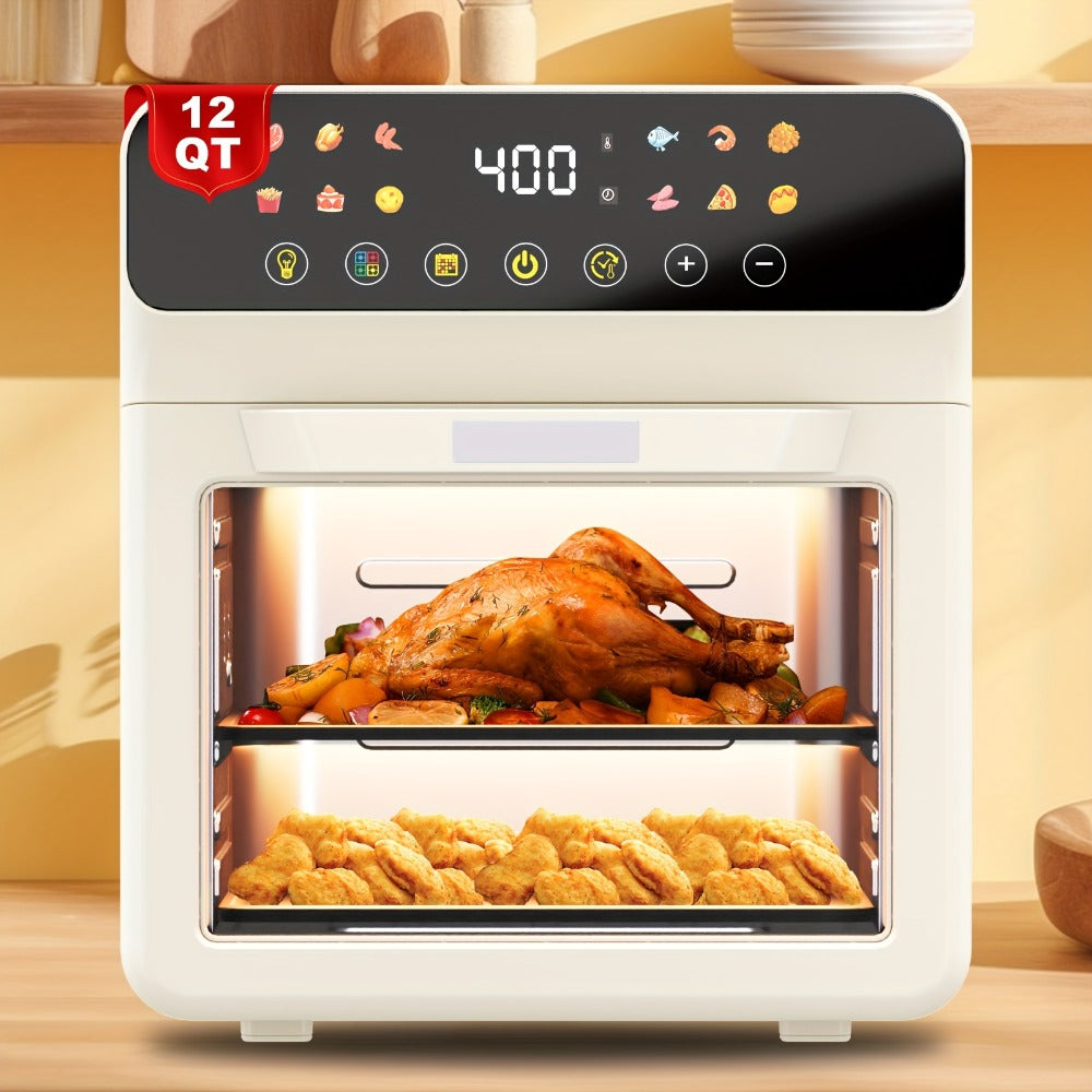 12-Quart Countertop Air Fryer Oven with Viewing Window, Interior Light and White or Black Finish