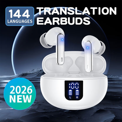 Black or White Stem-Style Translation Earphones with Digital Charging Case and Two Color Options