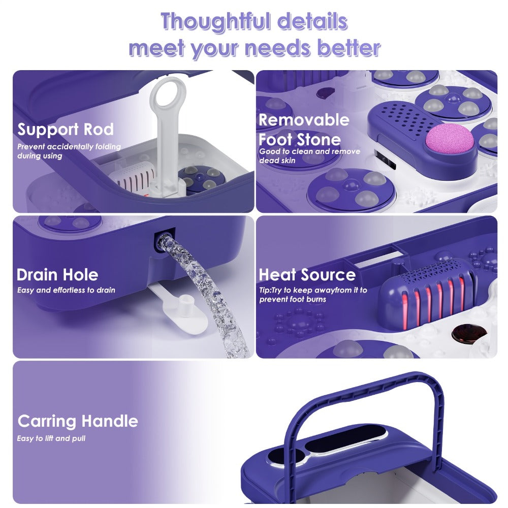 Collapsible Foot Spa with Heater, Temperature Control, Bubbles, Six Rollers and Two Color Options