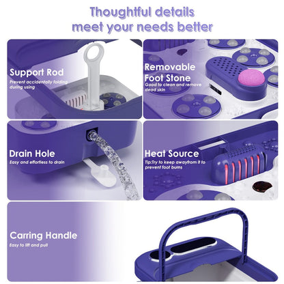 Collapsible Foot Spa with Heater, Temperature Control, Bubbles, Six Rollers and Two Color Options