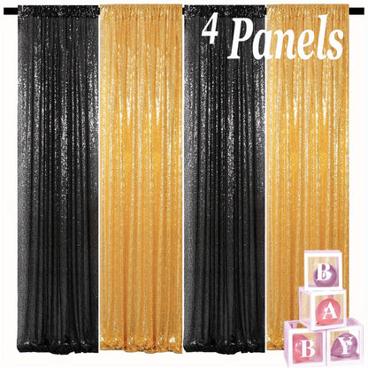 Sequin Backdrop Curtain 4 Panels 2FTx8FT – Shimmer Glitter Background for Wedding Party Photo Booth Decoration