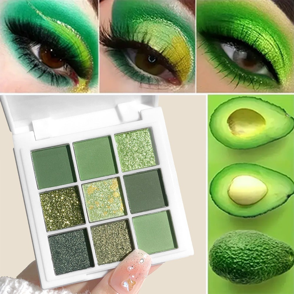 Eyeshadow Palette JUJU DREAM 9-Shade Green Compact with Avocado-Forest Color Theme and Matte-Shimmer Mix