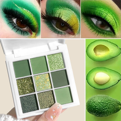 Eyeshadow Palette JUJU DREAM 9-Shade Green Compact with Avocado-Forest Color Theme and Matte-Shimmer Mix
